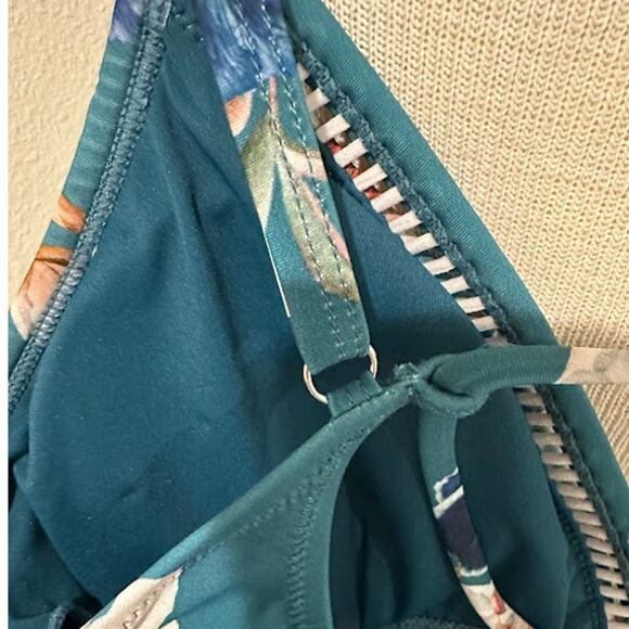 Cupshe Floral Lace Up One Piece Swimsuit Green / Teal Floral Large - Picture 6 of 9